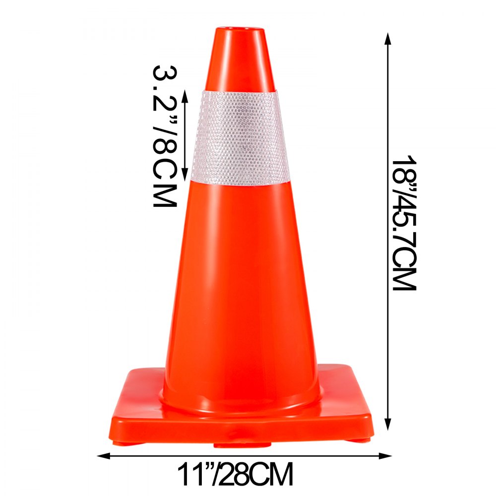 Conos de tráfico VEVOR (paquete de 8), 45 cm, PVC naranja, con collar reflectante, para entrenamiento de estacionamiento en carretera.