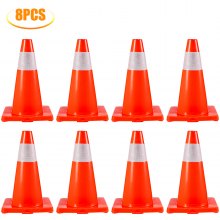 Paquete de 8 conos de tráfico VEVOR, conos de seguridad de 18 ", cono de seguridad de tráfico naranja de PVC, con conos de entrenamiento de estacionamiento de carretera de cuello reflectante