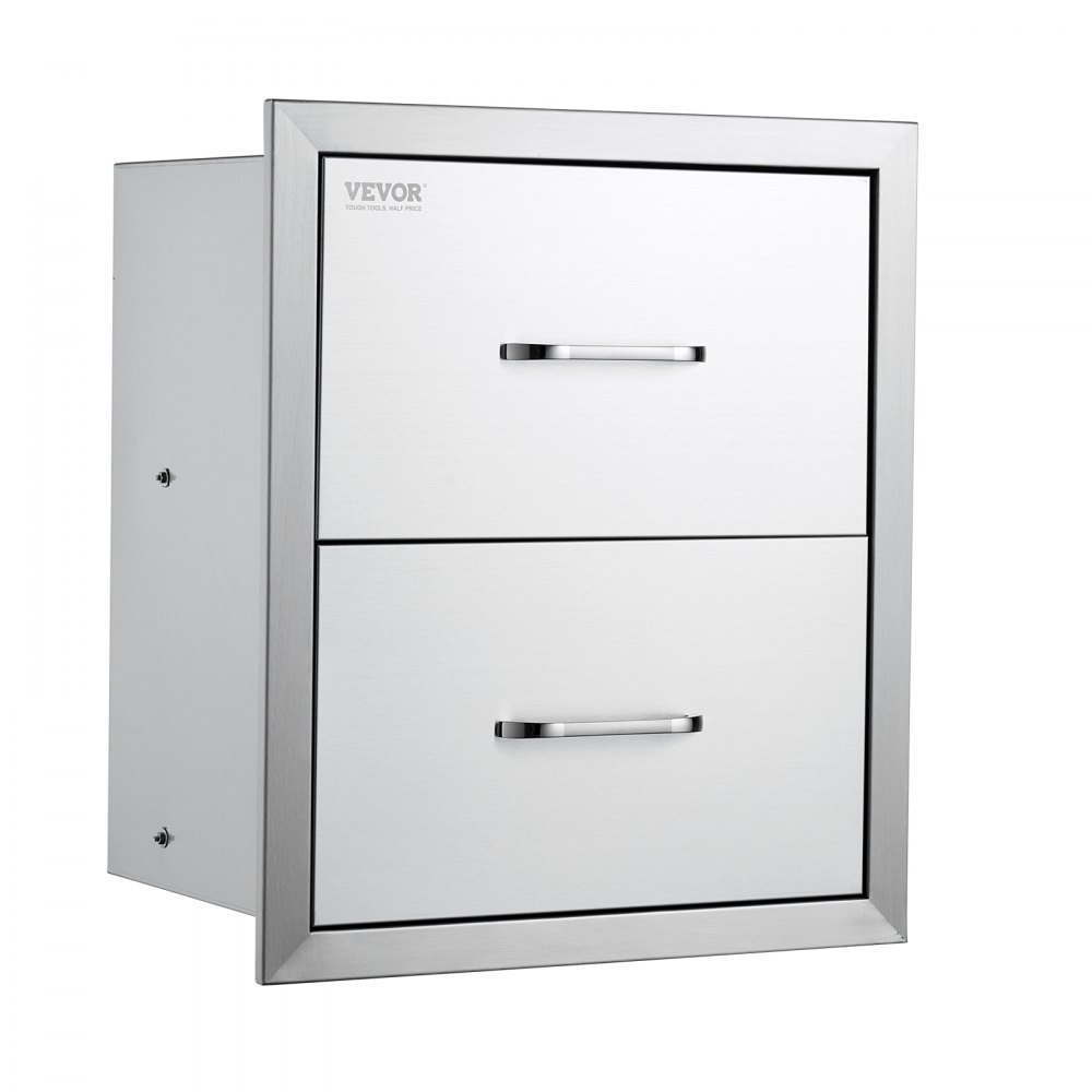 VEVOR Cajones de cocina para exteriores (45,7 cm de ancho x 52,4 cm de alto x 32,7 cm de profundidad), cajones dobles de acero inoxidable con asa para barbacoa, ideales para cocinas al aire libre o parrillas de patio.