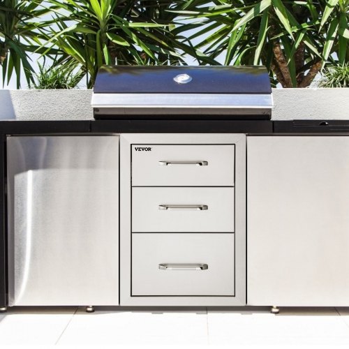 VEVOR Cajonera de Acero Inoxidable Tres Cajones 45.7 x 58.9 x 57.9 CM Cajonera de Cocina Cajón para Barbacoa Cajonera para Cocina Armario de Cajones Cajón Barbacoa