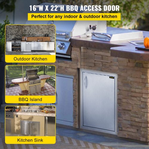VEVOR Puerta de Cocina al Aire Libre 16" Puerta de BBQ Vertical de Acceso Simple