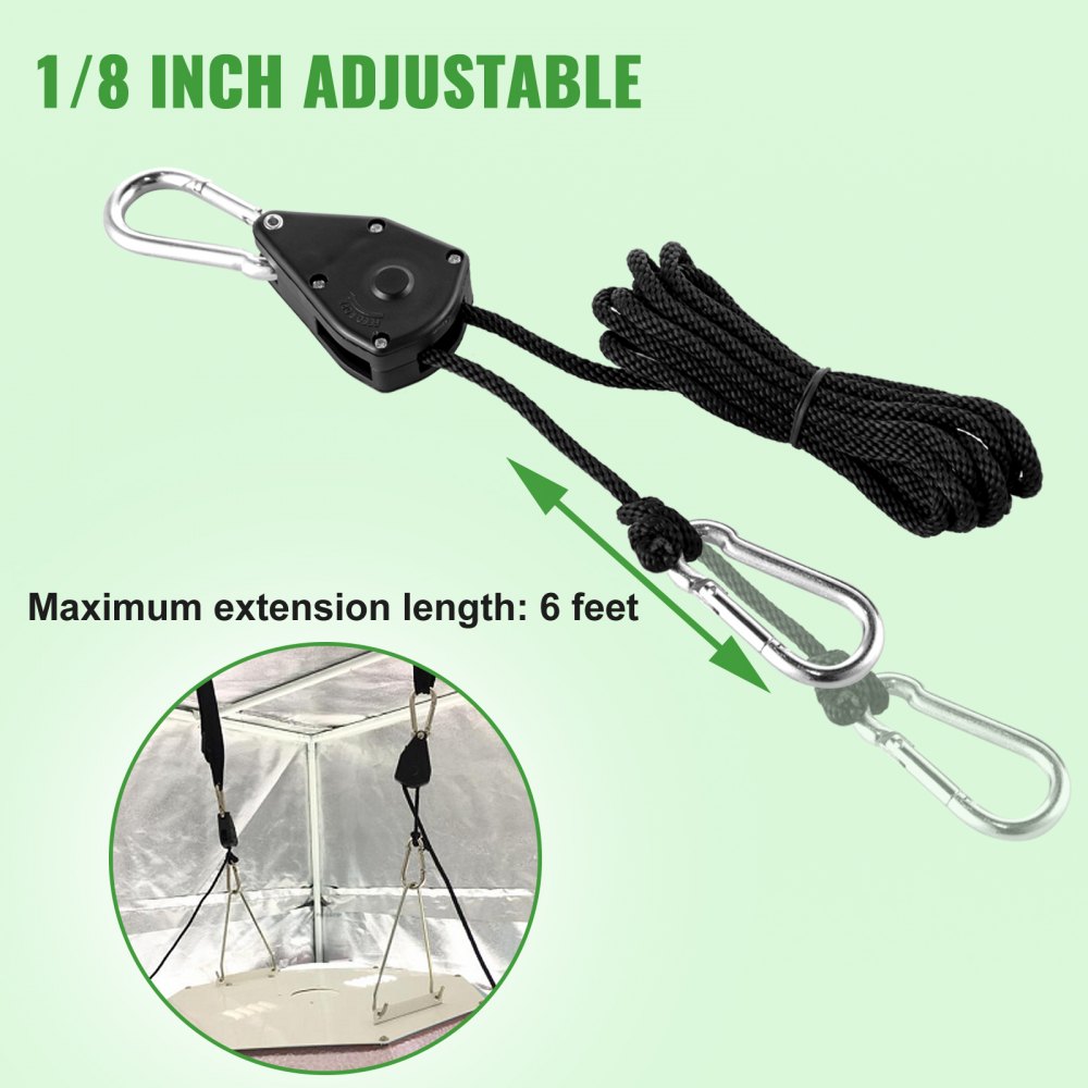 VEVOR Grow Light Hanger Rope Clip Hanger 3 pares de trinquetes de cuerda de 1/8 pulgadas y 6 pies
