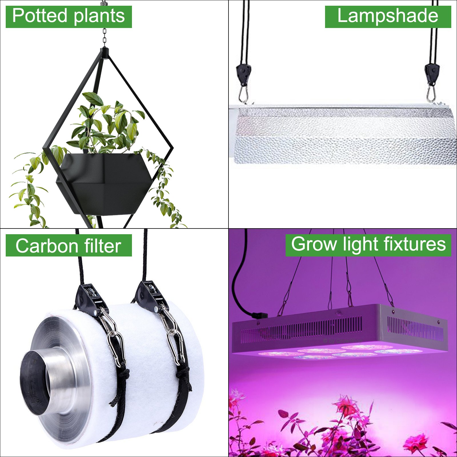 VEVOR Grow Light Hanger Rope Clip Hanger 3 pares de trinquetes de cuerda de 1/8 pulgadas y 6 pies