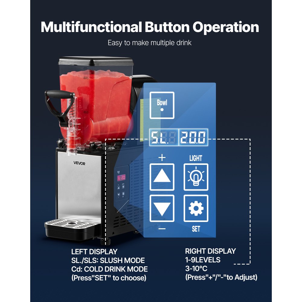 Máquina de granizados VEVOR, 6 l/1,6 galones, máquina de granizados comercial, máquina de bebidas congeladas con autolimpieza, máquina de margaritas para restaurantes, bares, fiestas, granizados, margaritas, batidos y más.