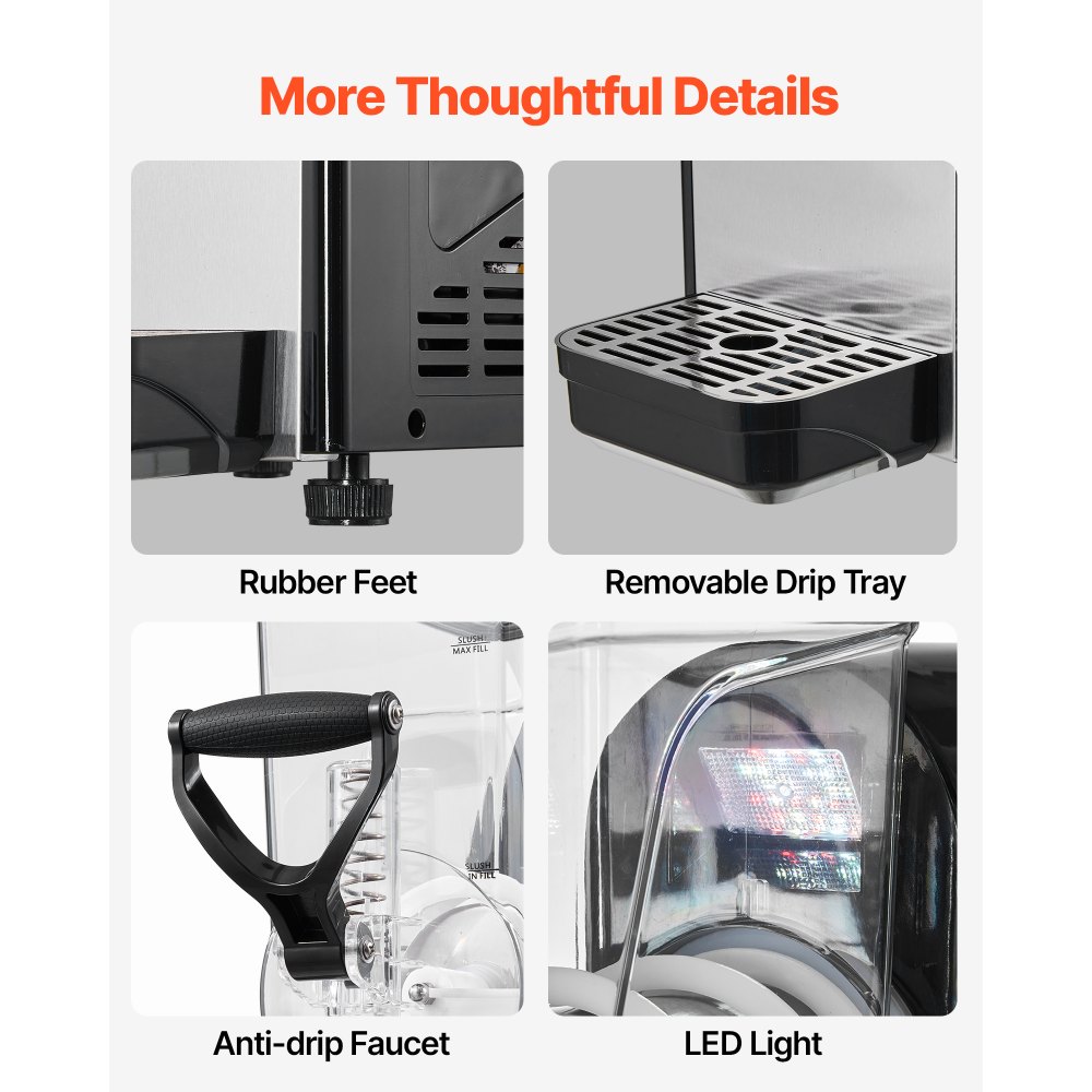 Máquina de granizados VEVOR, 6 l/1,6 galones, máquina de granizados comercial, máquina de bebidas congeladas con autolimpieza, máquina de margaritas para restaurantes, bares, fiestas, granizados, margaritas, batidos y más.