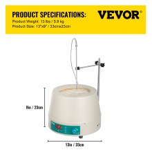 VEVOR Agitador de Laboratorio Manto calefactor 2000ml Agitador magnético eléctrico 600W Manto agitador magnético digital temperatura máxima 450 ° C