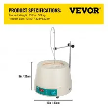 VEVOR Agitador de Laboratorio Manto calefactor 2000ml Agitador magnético eléctrico 600W Manto agitador magnético digital temperatura máxima 450 ° C