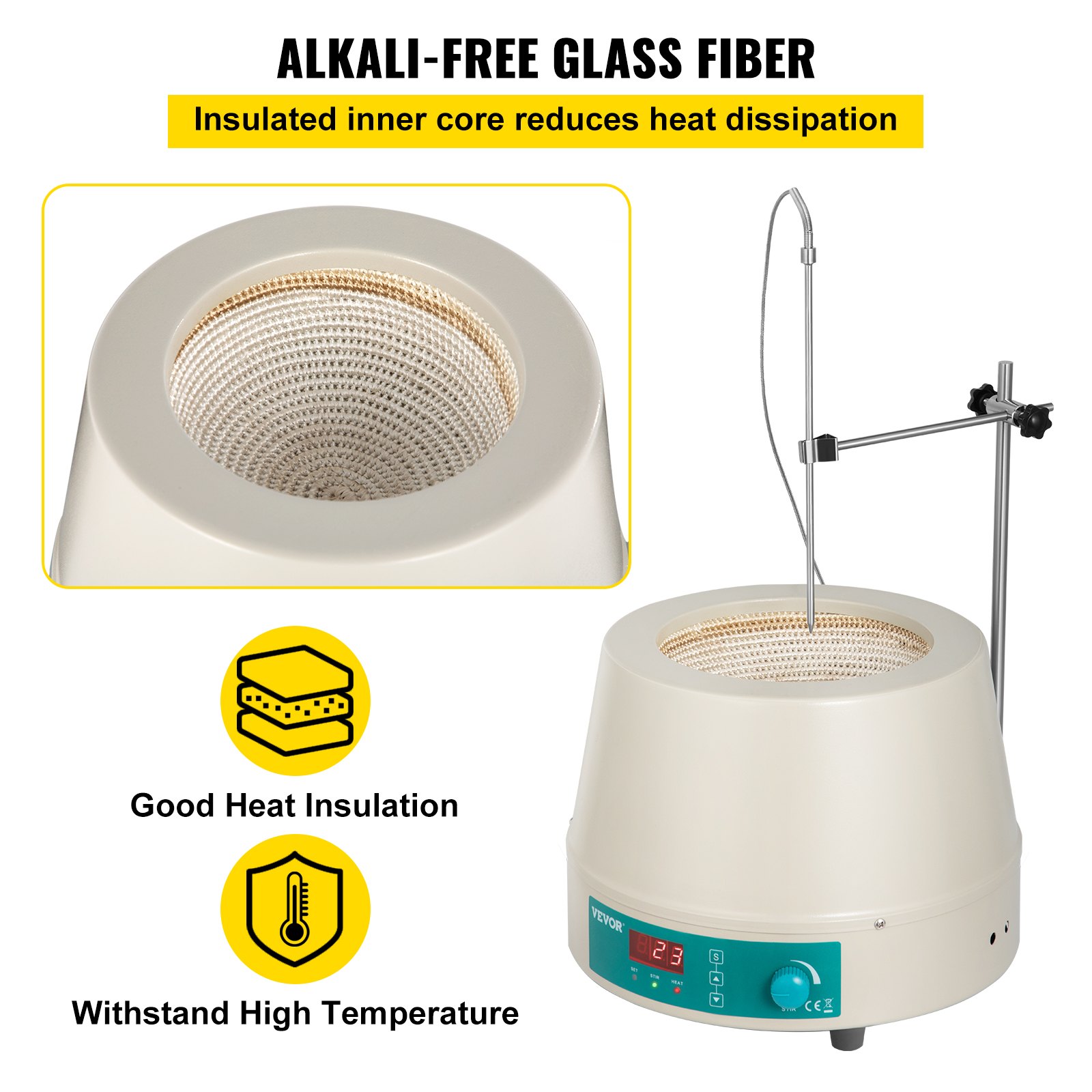 Manta calefactora VEVOR 2000ml con aislamiento de fibra de vidrio libre de álcalis y control digital.