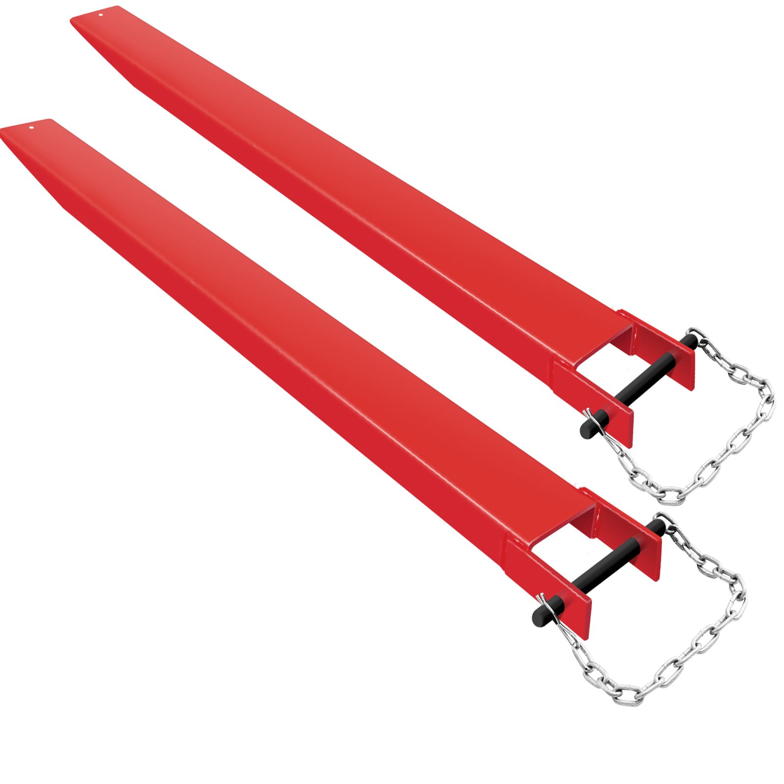 Extensiones de horquilla para paletas VEVOR rojas con cadenas seguras y diseño duradero.