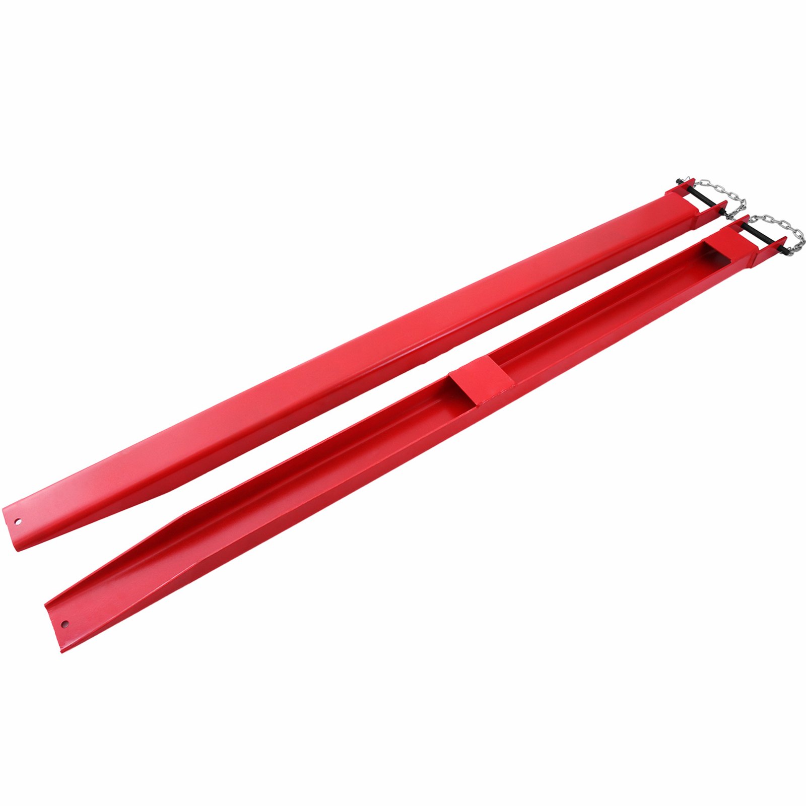 Extensiones de horquilla para paletas VEVOR rojas con accesorios de cadena de bloqueo.