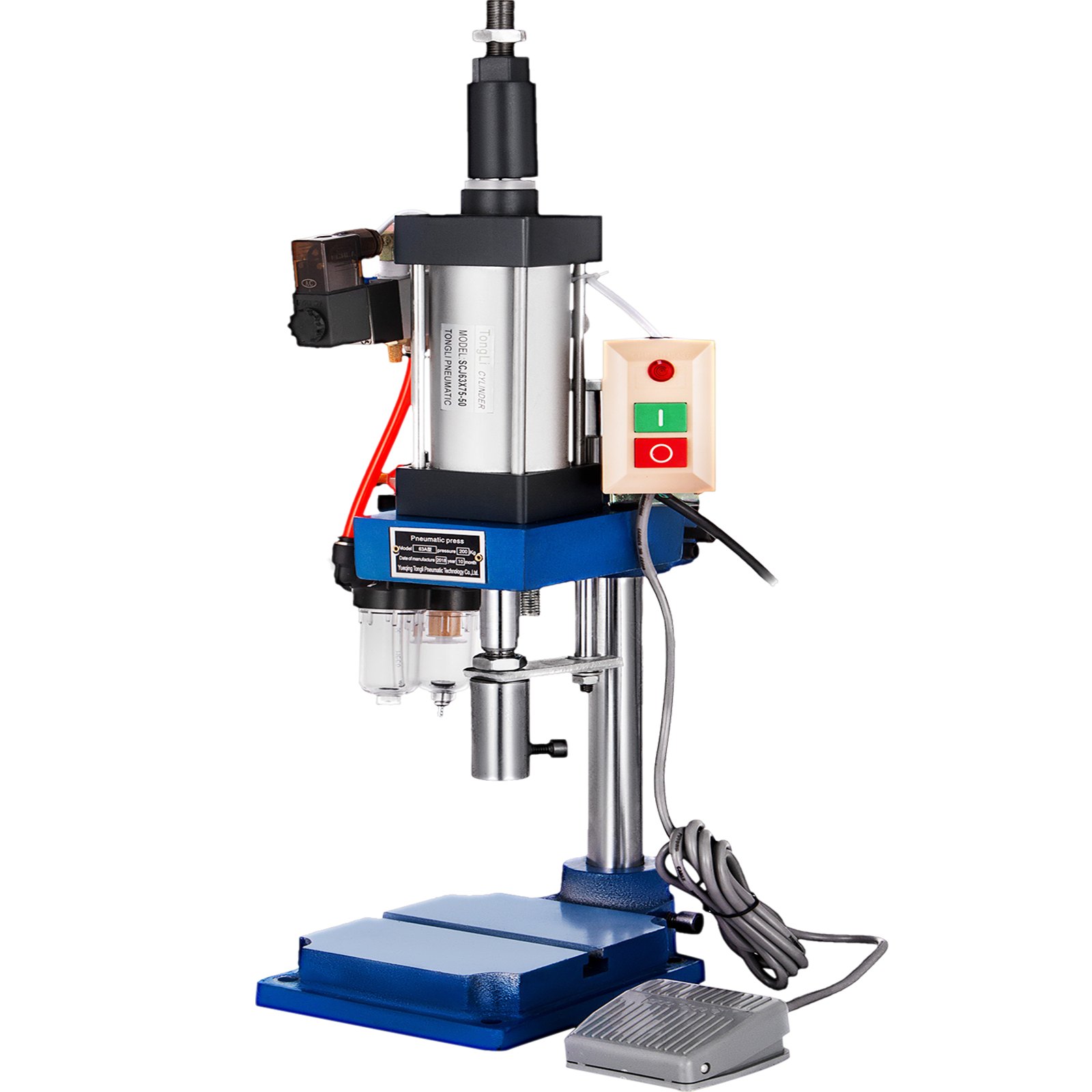 Prensa punzonadora VEVOR con botones de control y base resistente.