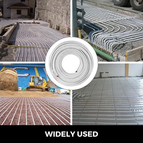 VEVOR 656Ft Rollo de 1/2" PEX-AL-PEX Tubería Barrera de oxígeno Piso radiante PEX Tubería Radiante Calor Piso Calefacción Plomería 200M Capa interior de aluminio PEX Tubería (1/2" O2-Barrera, 656Ft/Blanco)