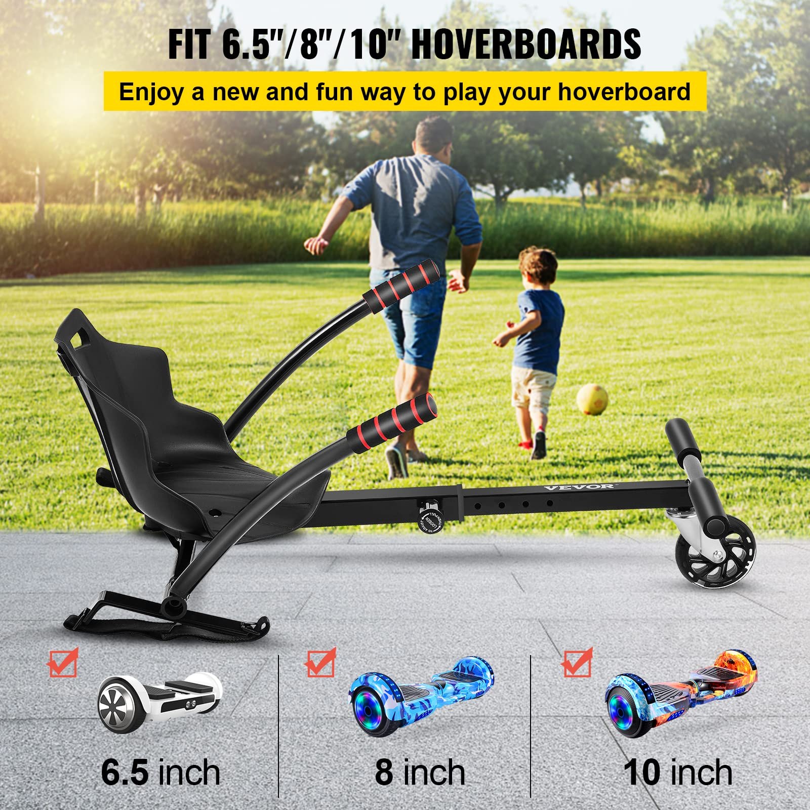 Accesorio de asiento para hoverboard VEVOR para hoverboards de 6,5&quot;, 8&quot; y 10&quot;, fondo de parque.
