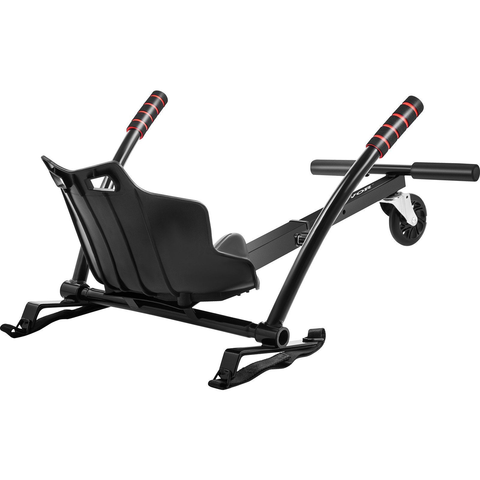Accesorio de asiento para hoverboard VEVOR negro con detalles en rojo y ruedas traseras.