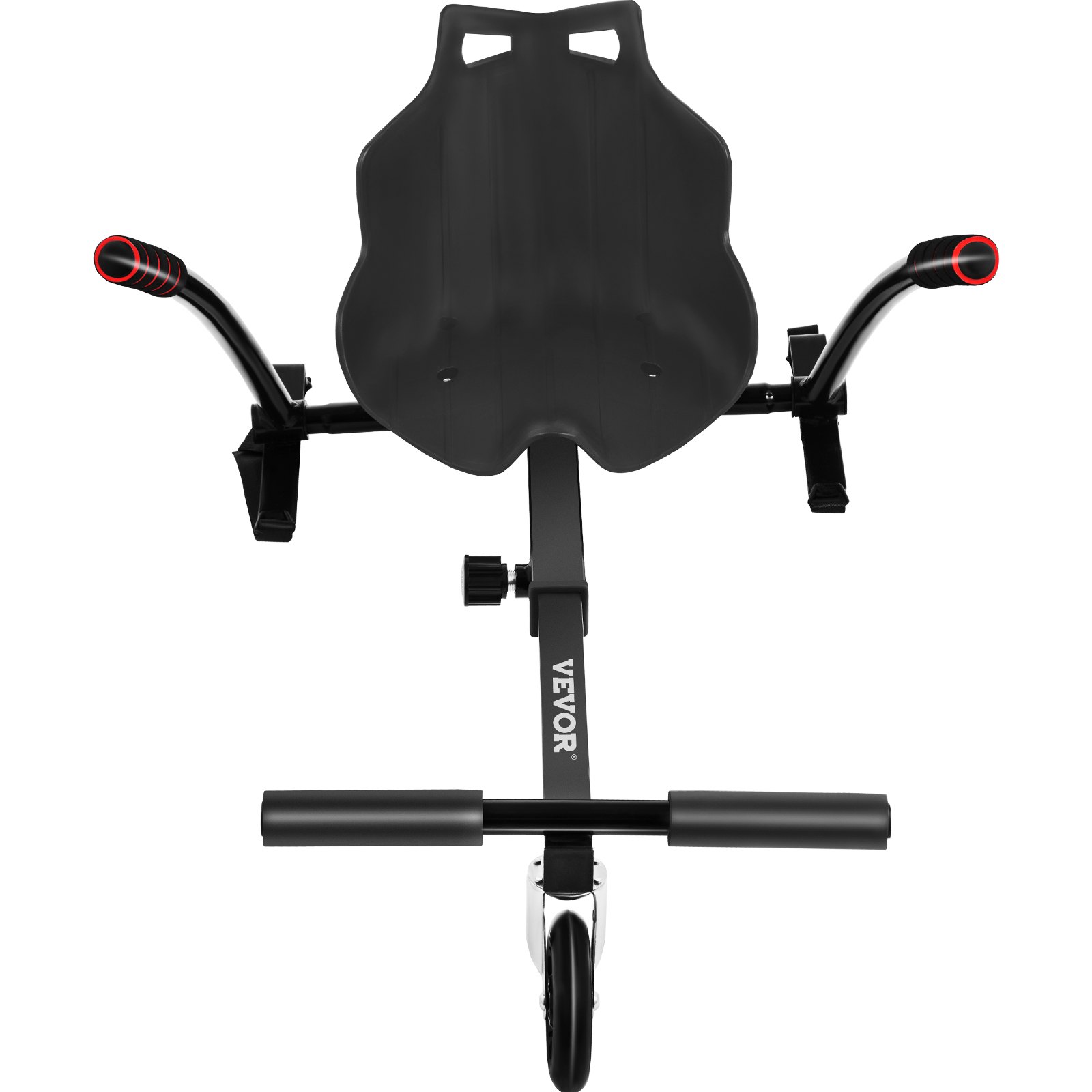 Accesorio de asiento para hoverboard VEVOR con marco negro y empuñaduras de manillar rojas.