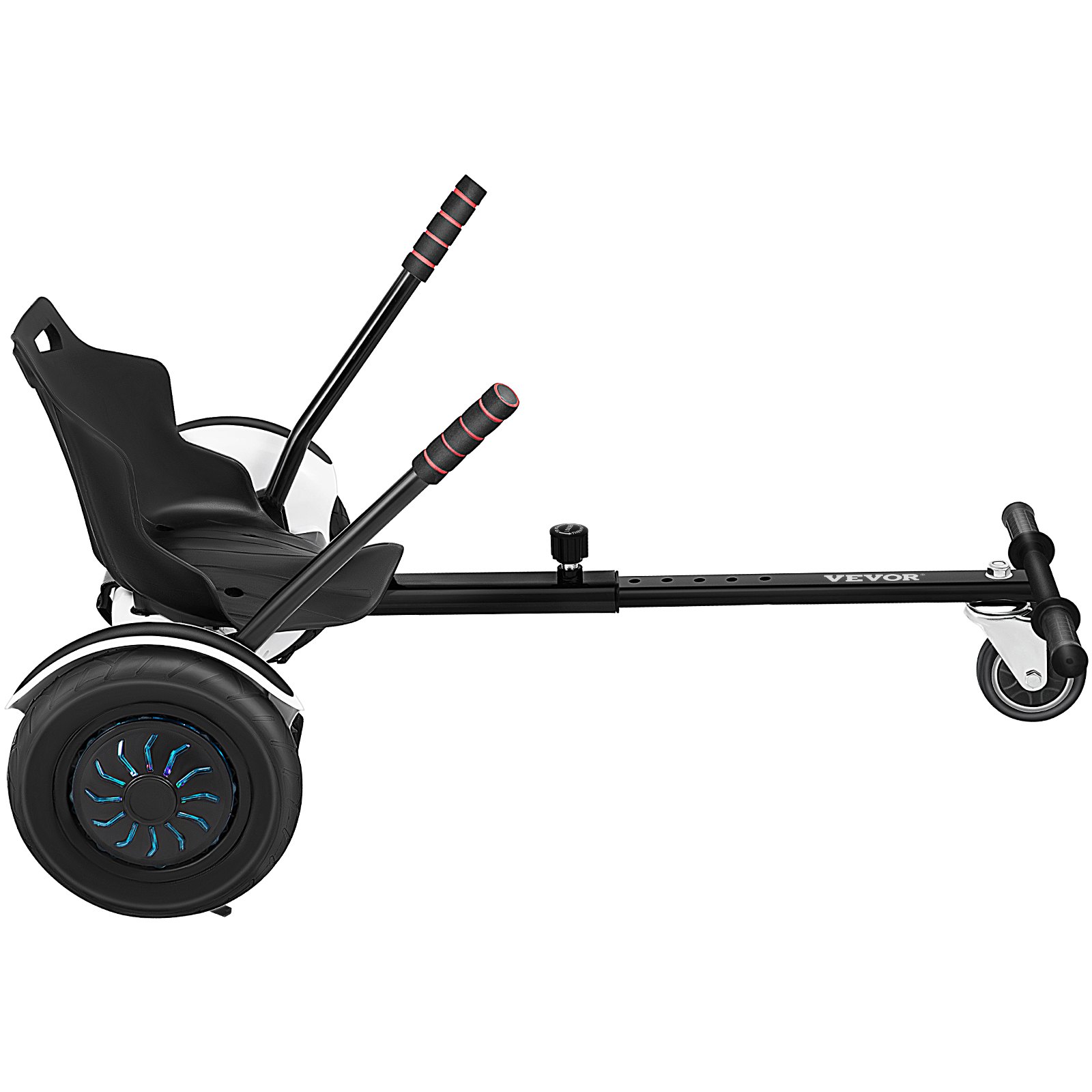 Accesorio de kart aerodeslizador VEVOR con asiento, manijas y rueda delantera de color negro.