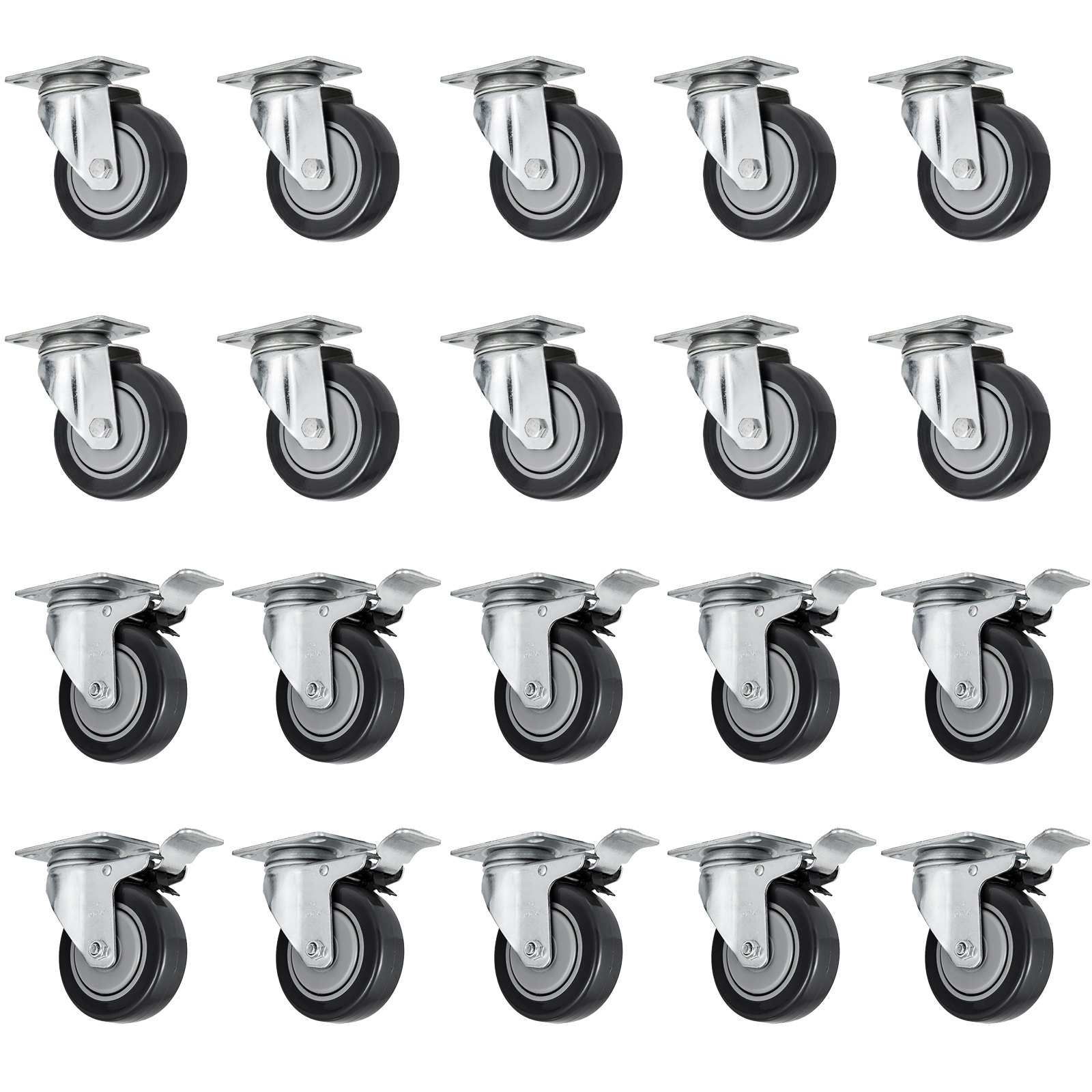 VEVOR Ruedas Planas 20 Piezas Ruedas de Poliuretano de 4" Todas Giratorias 360°