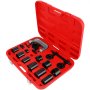 Kit de rótula VEVOR en carcasa roja con múltiples componentes negros y abrazadera plateada.