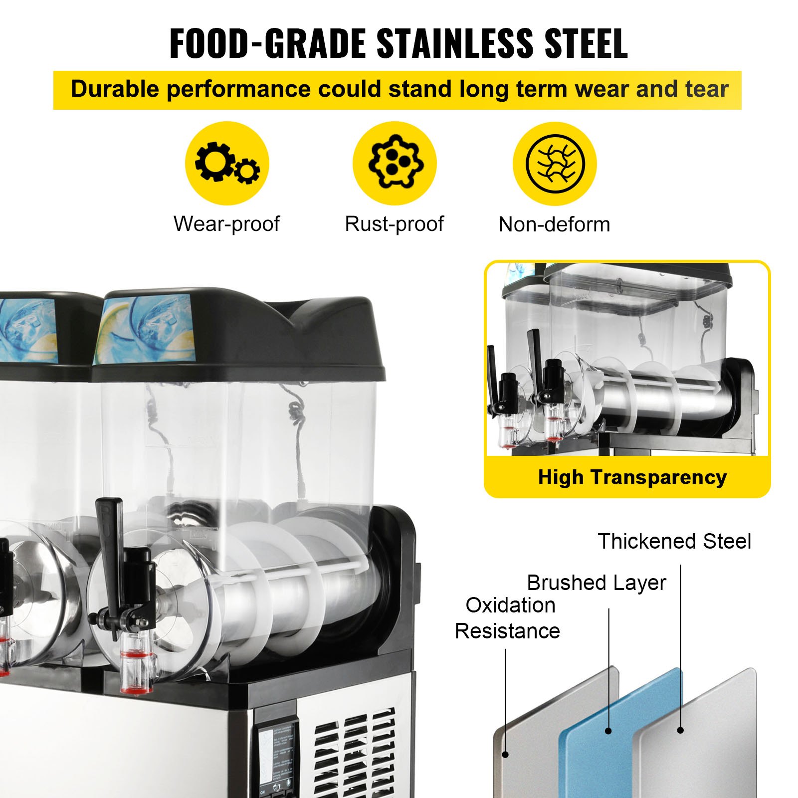 VEVOR Máquina de granizados Maquina para frappe Máquina de Bebidas Congelados con 2 Tanque 24 L Uso Comercial y Doméstico
