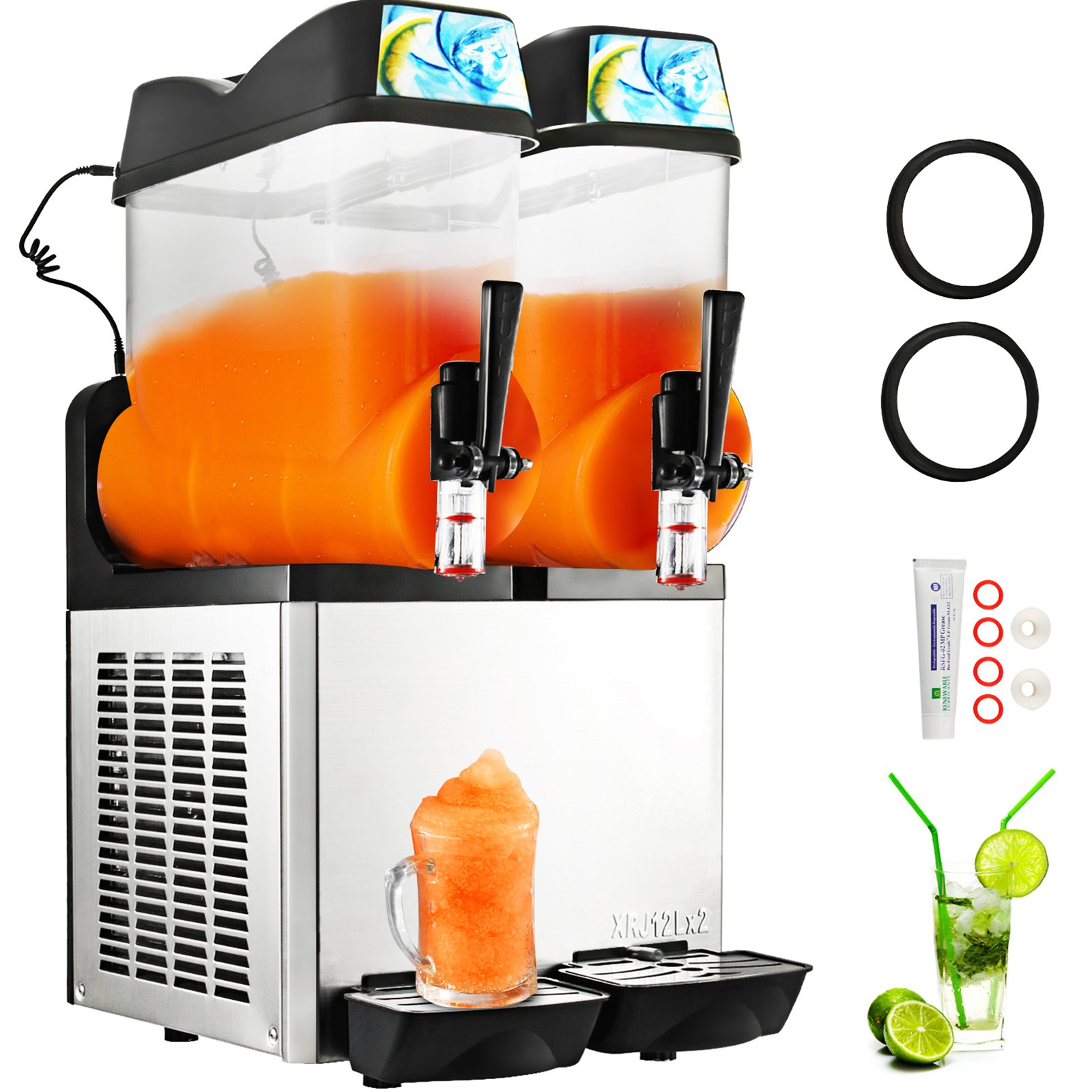VEVOR Máquina de granizados Maquina para frappe Máquina de Bebidas Congelados con 2 Tanque 24 L Uso Comercial y Doméstico