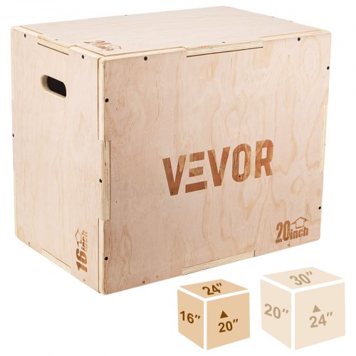 VEVOR 3 en 1 caja pliométrica de madera, caja pliométrica de salto, caja pliométrica fácil de montar para entrenadores de salto, entrenamiento y acondicionamiento (24/20/16 pulgadas)
