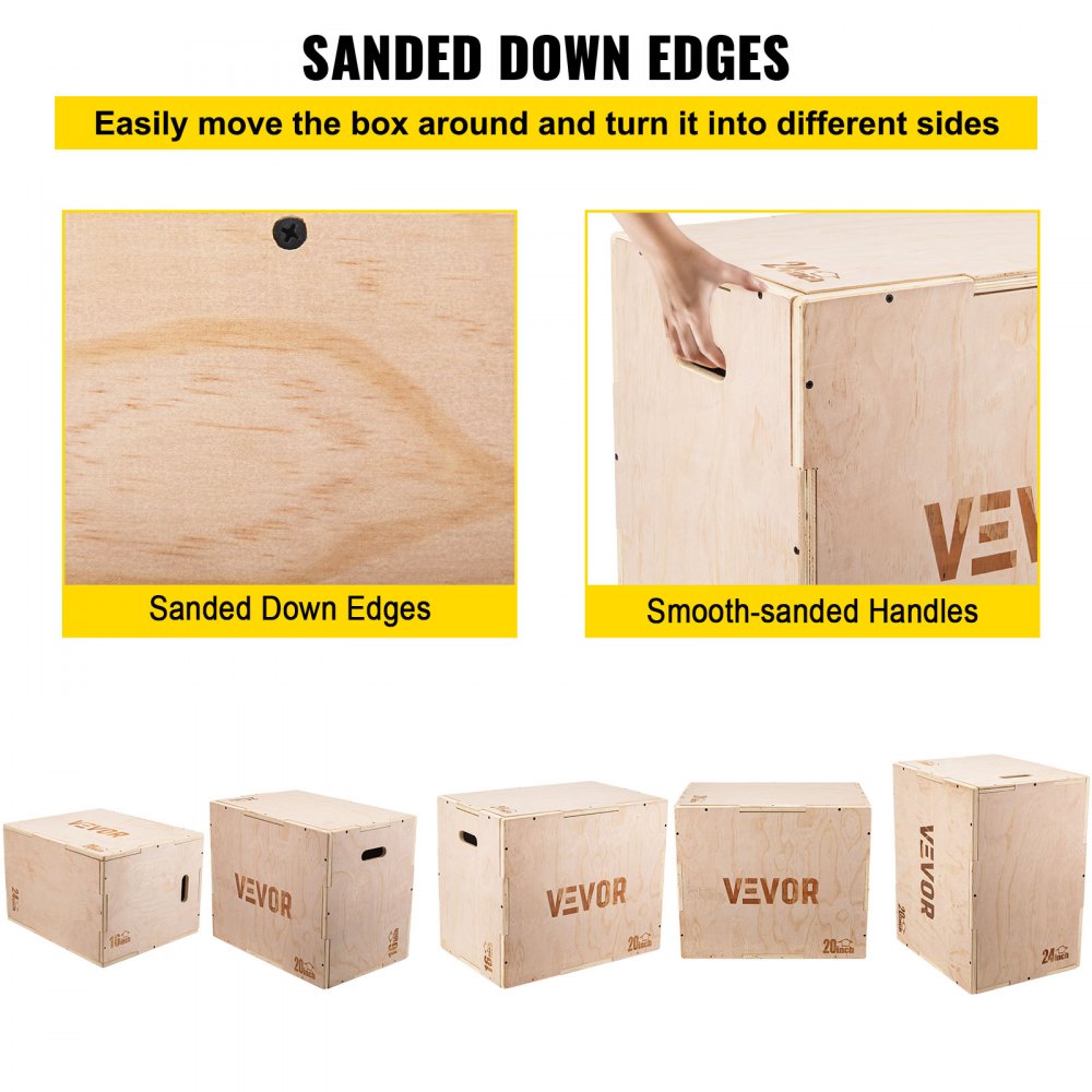 VEVOR 3 en 1 caja pliométrica de madera, caja pliométrica de salto, caja pliométrica fácil de montar para entrenadores de salto, entrenamiento y acondicionamiento (24/20/16 pulgadas)