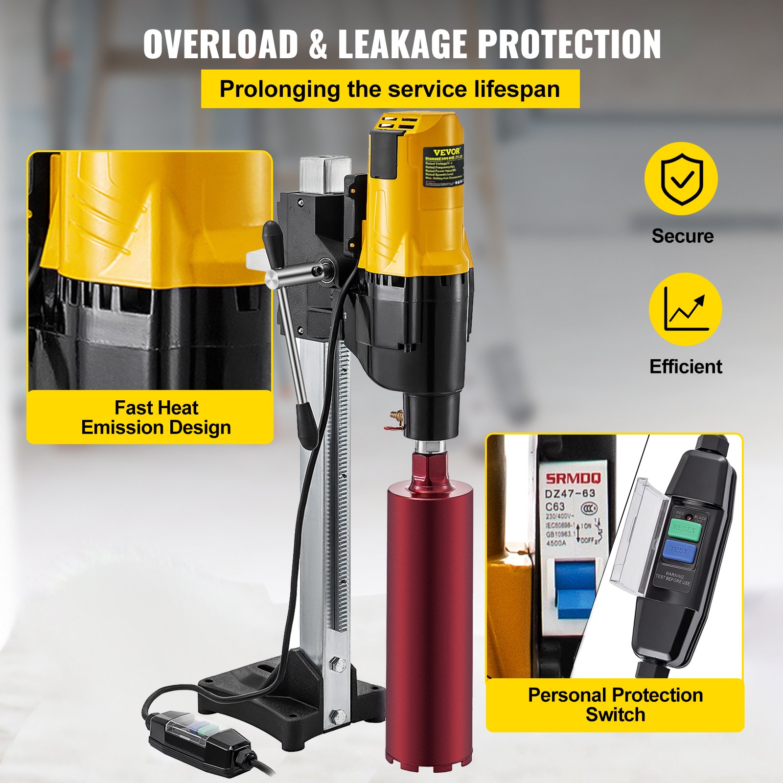 Taladro de hormigón de perforación de núcleo de diamante de 4450 W con soporte y brocas