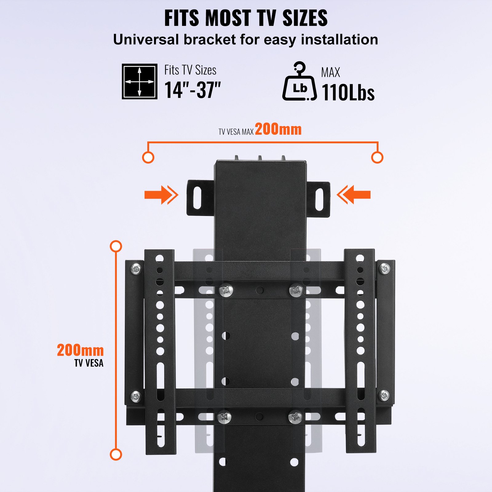 El soporte de elevación de TV motorizado VEVOR se adapta a televisores de 14&quot; a 37&quot; con un peso máximo de 110 libras, VESA 200 mm.