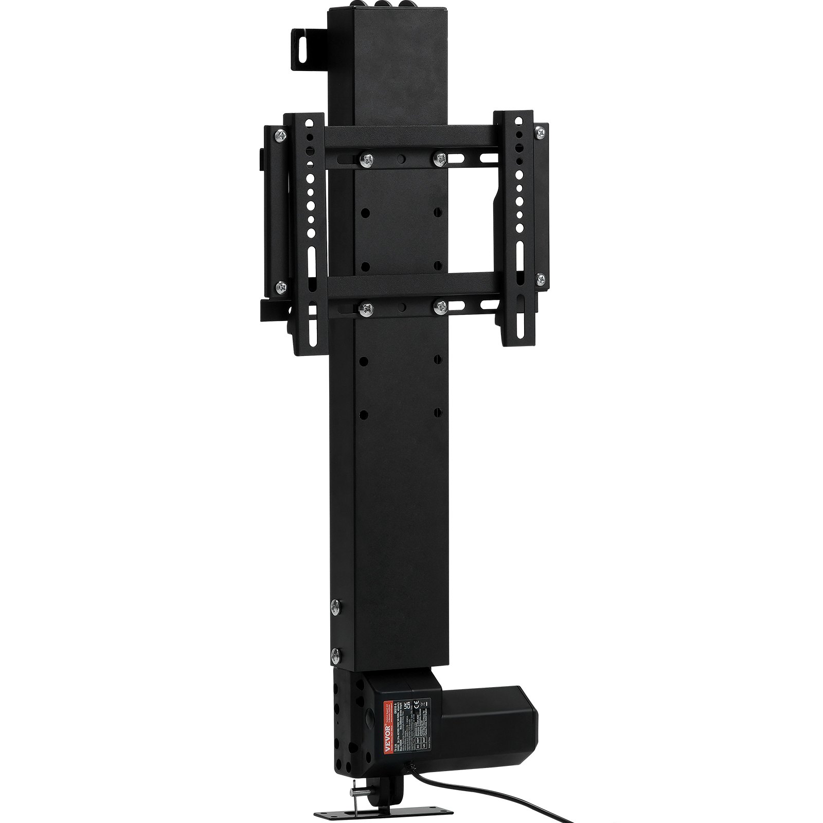 Elevador de TV motorizado VEVOR en color negro con soportes de montaje y unidad de alimentación.