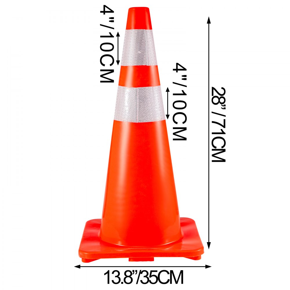 Conos de tráfico VEVOR (paquete de 6), 71 cm, PVC naranja, con collar reflectante, para entrenamiento de estacionamiento en carretera