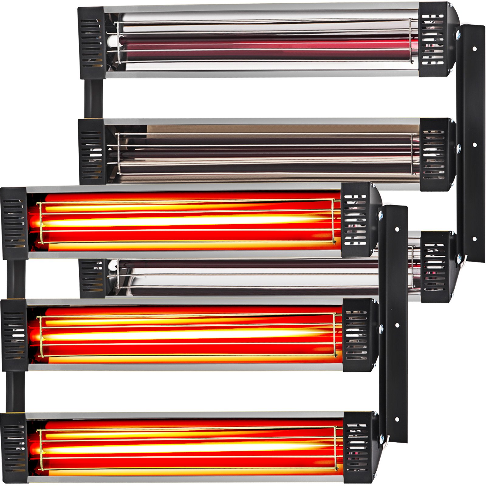 Lámpara de curado de pintura VEVOR, apilada, con elementos calefactores de color rojo brillante.