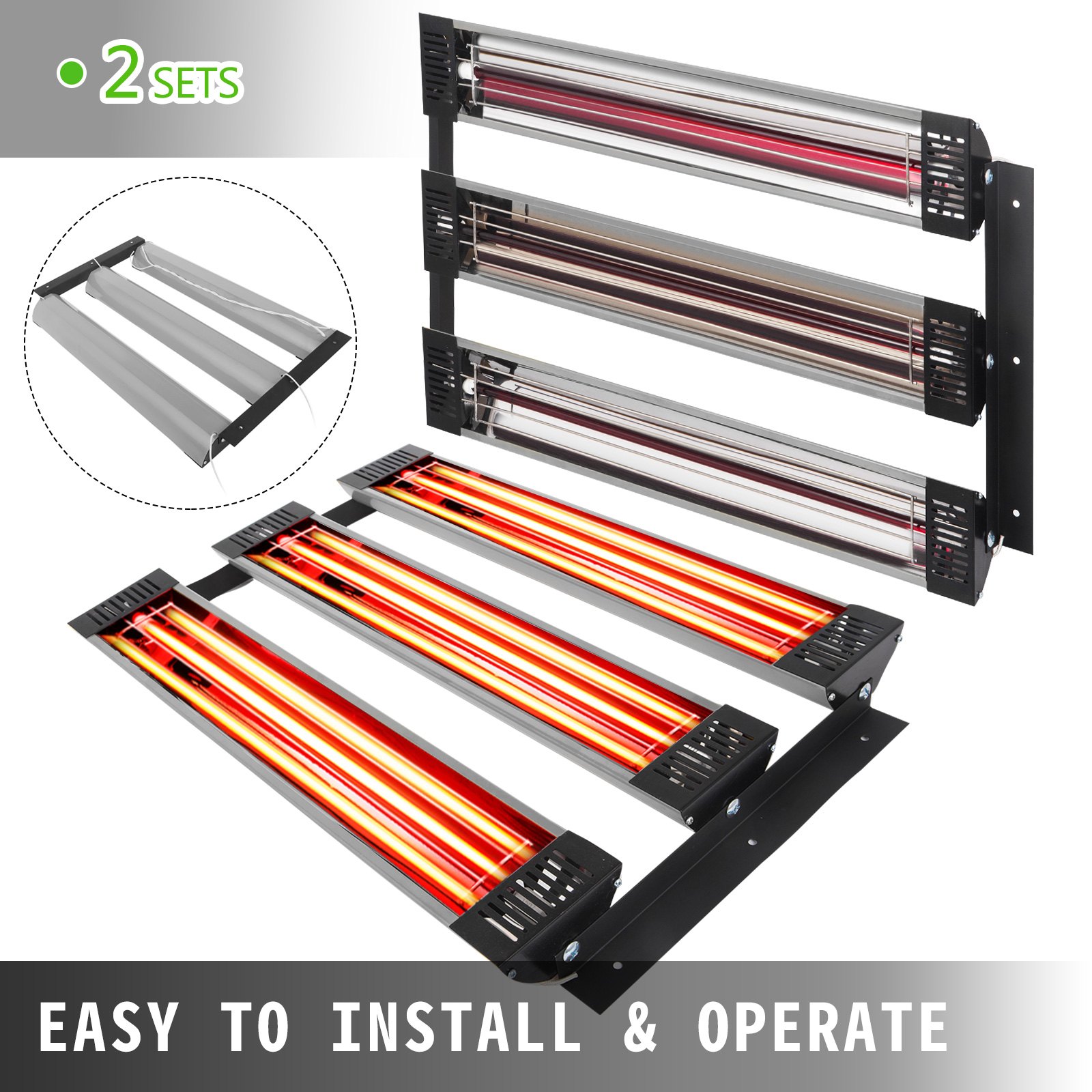 Lámpara de curado de pintura VEVOR, dos juegos de fácil instalación y operación, que emite luz roja.