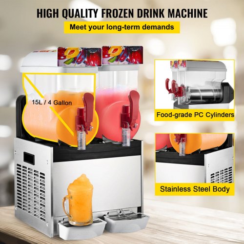 VEVOR Máquina de Bebidas Congelados con 2 Tanque 30 L Uso Comercial y Doméstico
