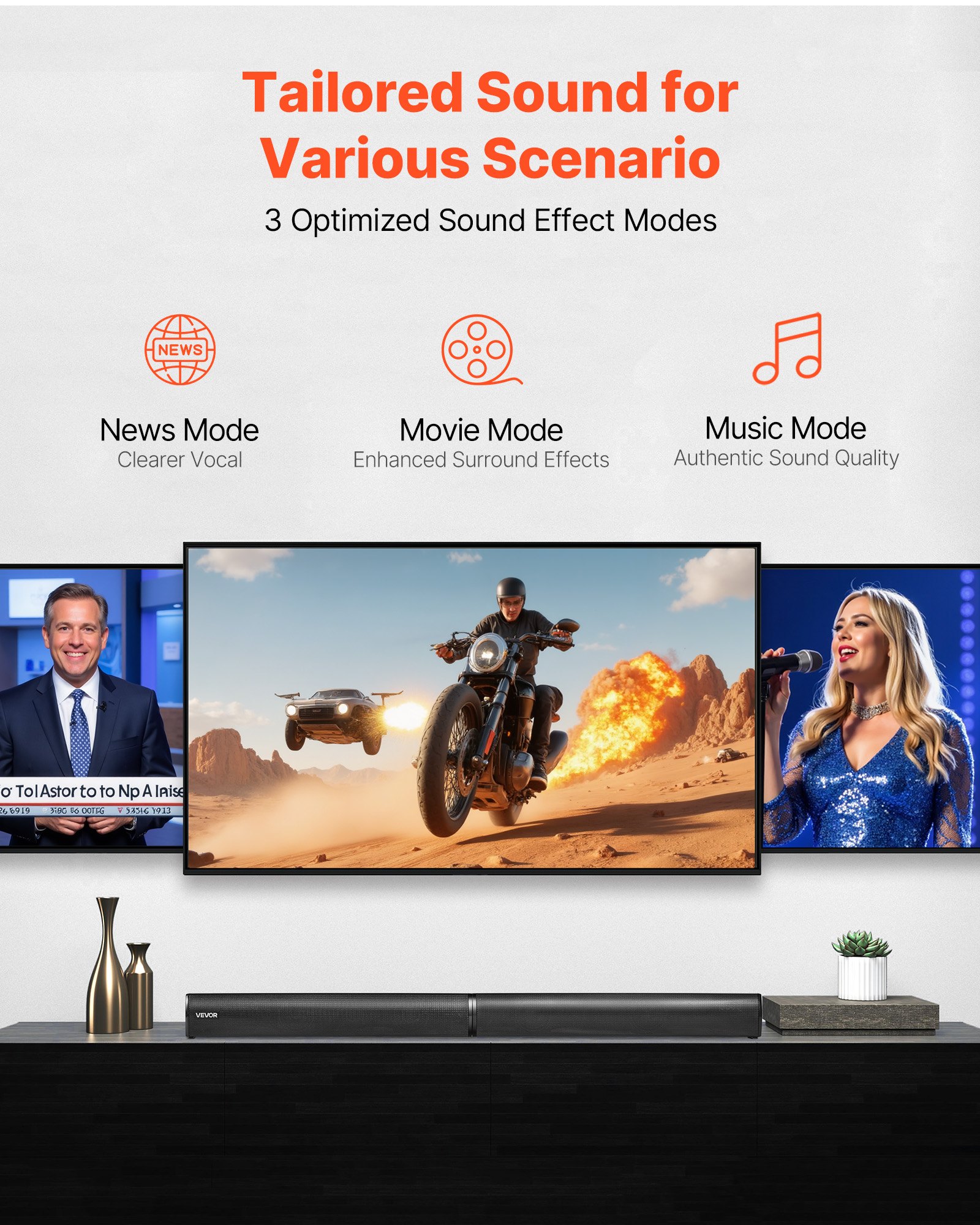 Barra de sonido VEVOR para Smart TV, 2.0 canales, altavoces 2 en 1 desmontables para TV de 32 pulgadas, con conexión Bluetooth, HDMI, AUX y USB, control remoto, sistema de sonido envolvente de 80 W, para cine en casa.