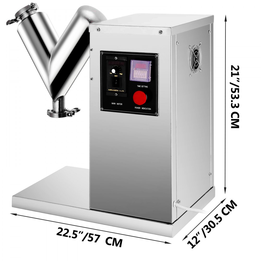 VEVOR VH-2, mezclador de 0,79 galones, velocidad de mezcla ajustable, máquina mezcladora de polvo tipo V, para té, hierbas, frijoles de arroz, 25,2 x 22,1 x 15,4 pulgadas, plateado