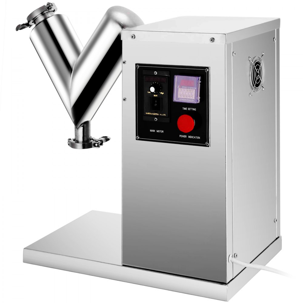 VEVOR VH-2, mezclador de 0,79 galones, velocidad de mezcla ajustable, máquina mezcladora de polvo tipo V, para té, hierbas, frijoles de arroz, 25,2 x 22,1 x 15,4 pulgadas, plateado