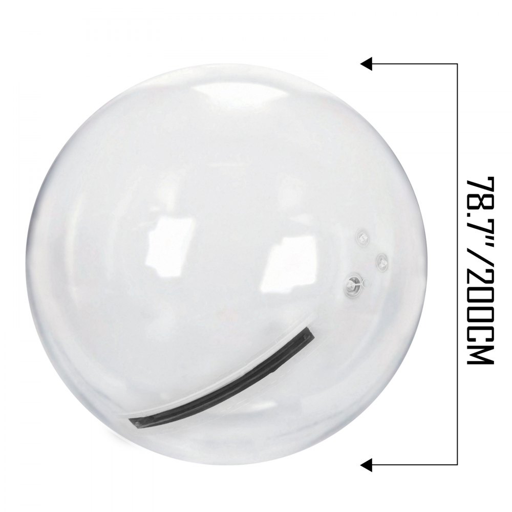 Pelota Zorb transparente VEVOR de 200 cm/78,7 pulgadas de diámetro, con válvulas de aire y costuras reforzadas.