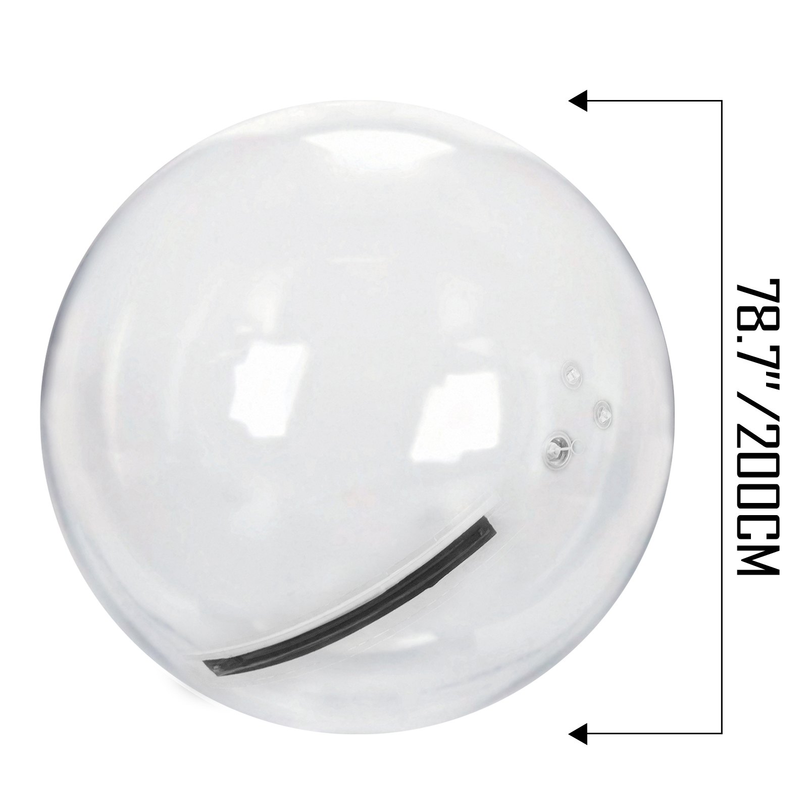 Pelota Zorb transparente VEVOR de 200 cm/78,7 pulgadas de diámetro, con válvulas de aire y costuras reforzadas.