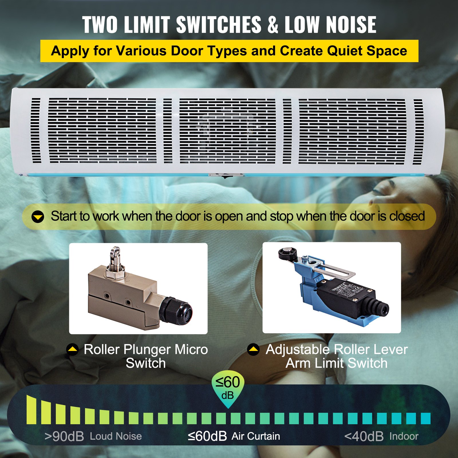 Cortina de aire VEVOR Cortina de aire comercial de 47 pulgadas Cortina de aire de puerta de 2 velocidades 2014 CFM/1832 CFM con 2 interruptores limitados Cortina de aire interior de bajo ruido