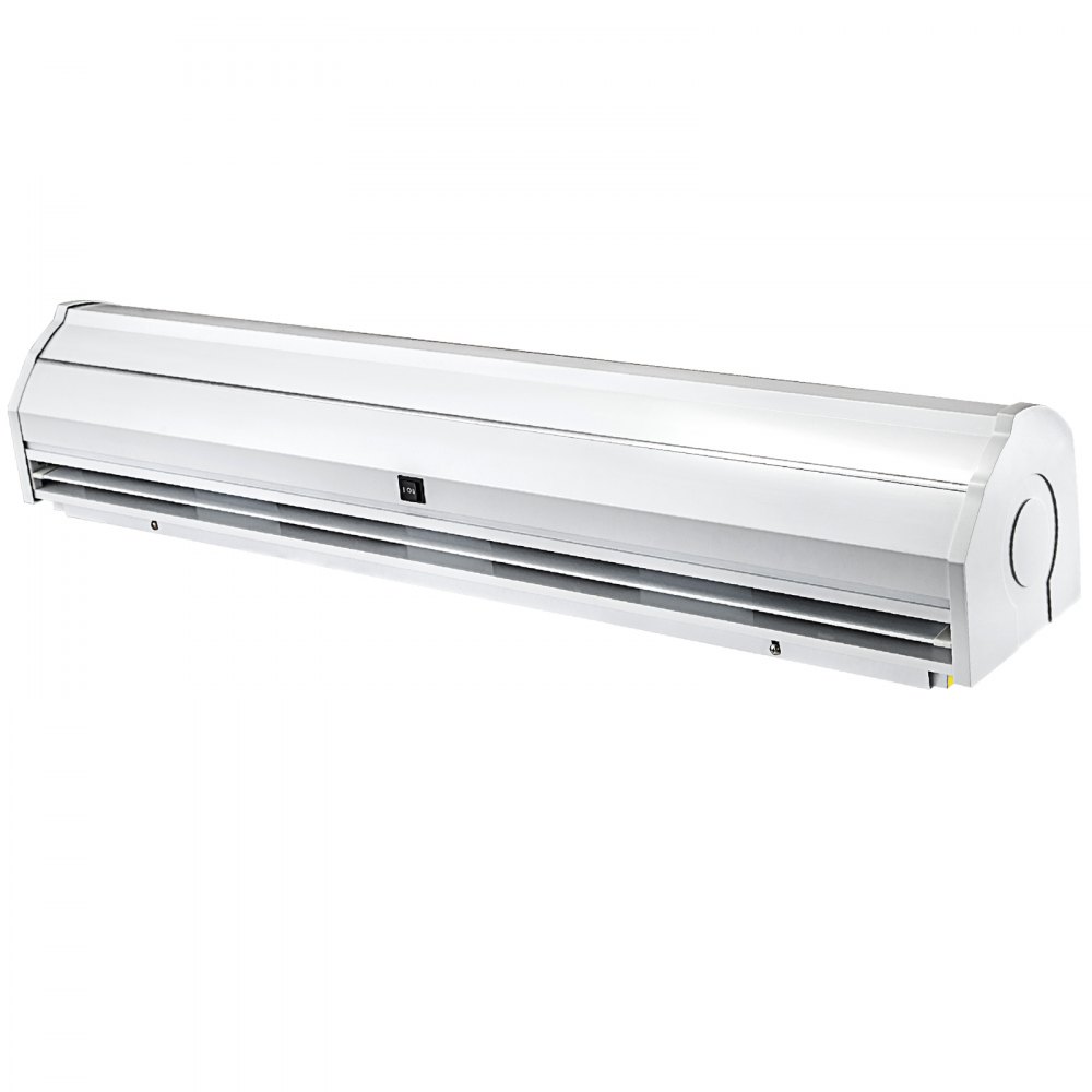 Cortina de aire VEVOR en elegante diseño blanco con ventilaciones horizontales.