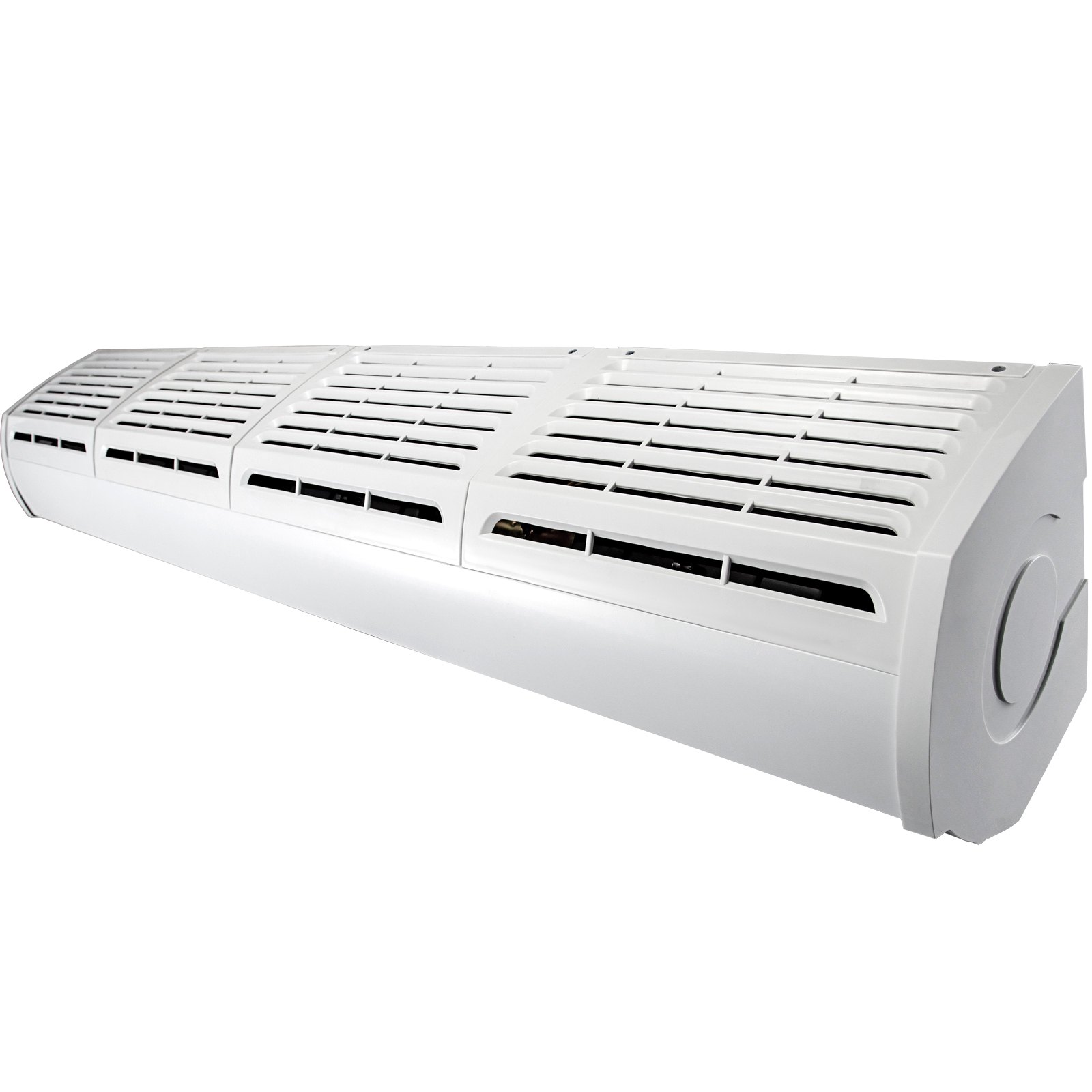 Cortina de aire VEVOR, elegante diseño blanco con múltiples ventilaciones para un flujo de aire eficiente.