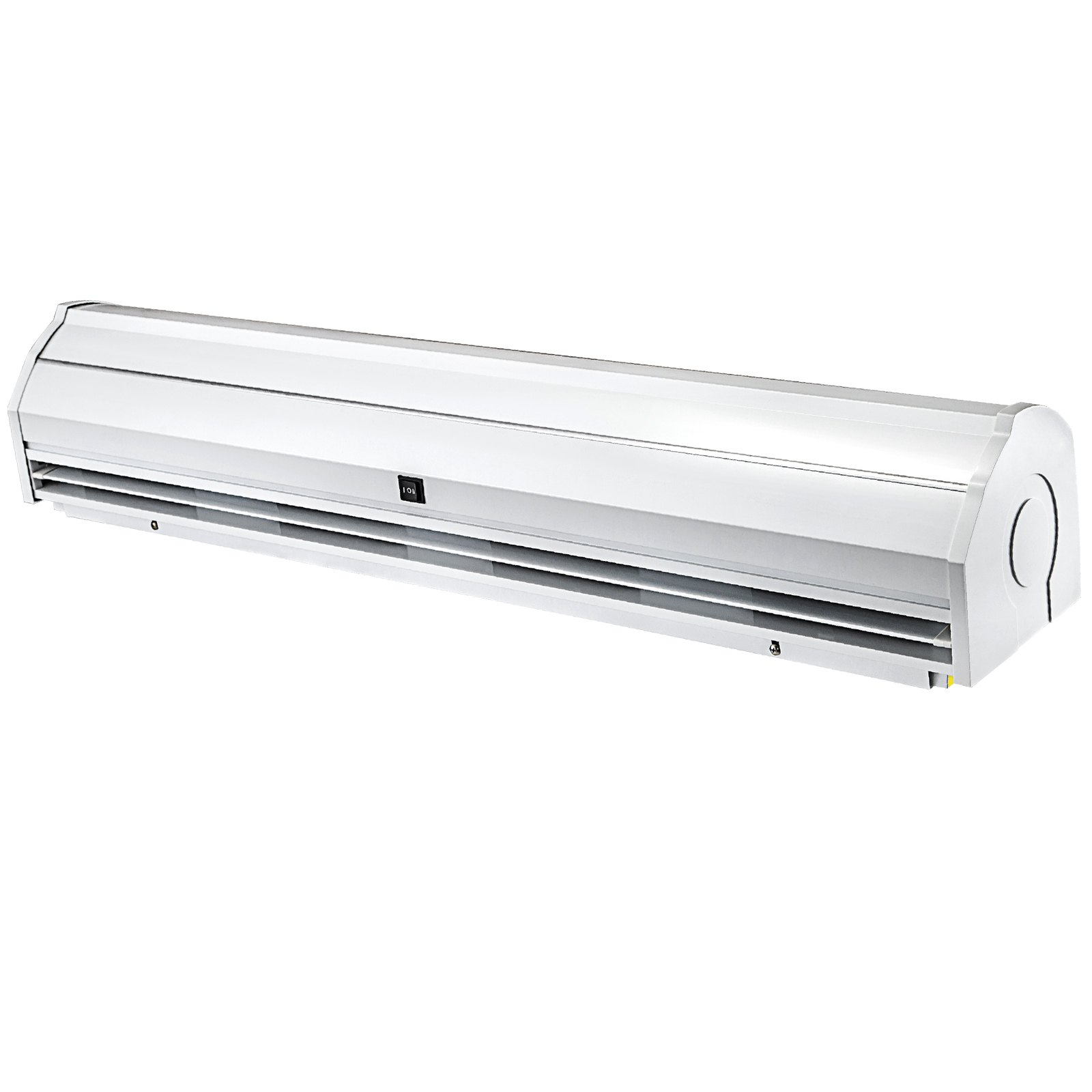 Cortina de aire VEVOR en elegante diseño blanco con ventilaciones horizontales.