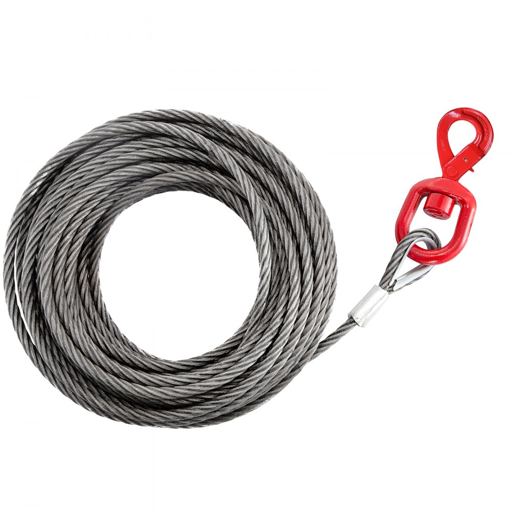 VEVOR Cable de cabrestante 3/8" x 50' Cuerda de alambre de repuesto 4400LBS Núcleo de fibra Gancho giratorio autoblocante (50 pies)