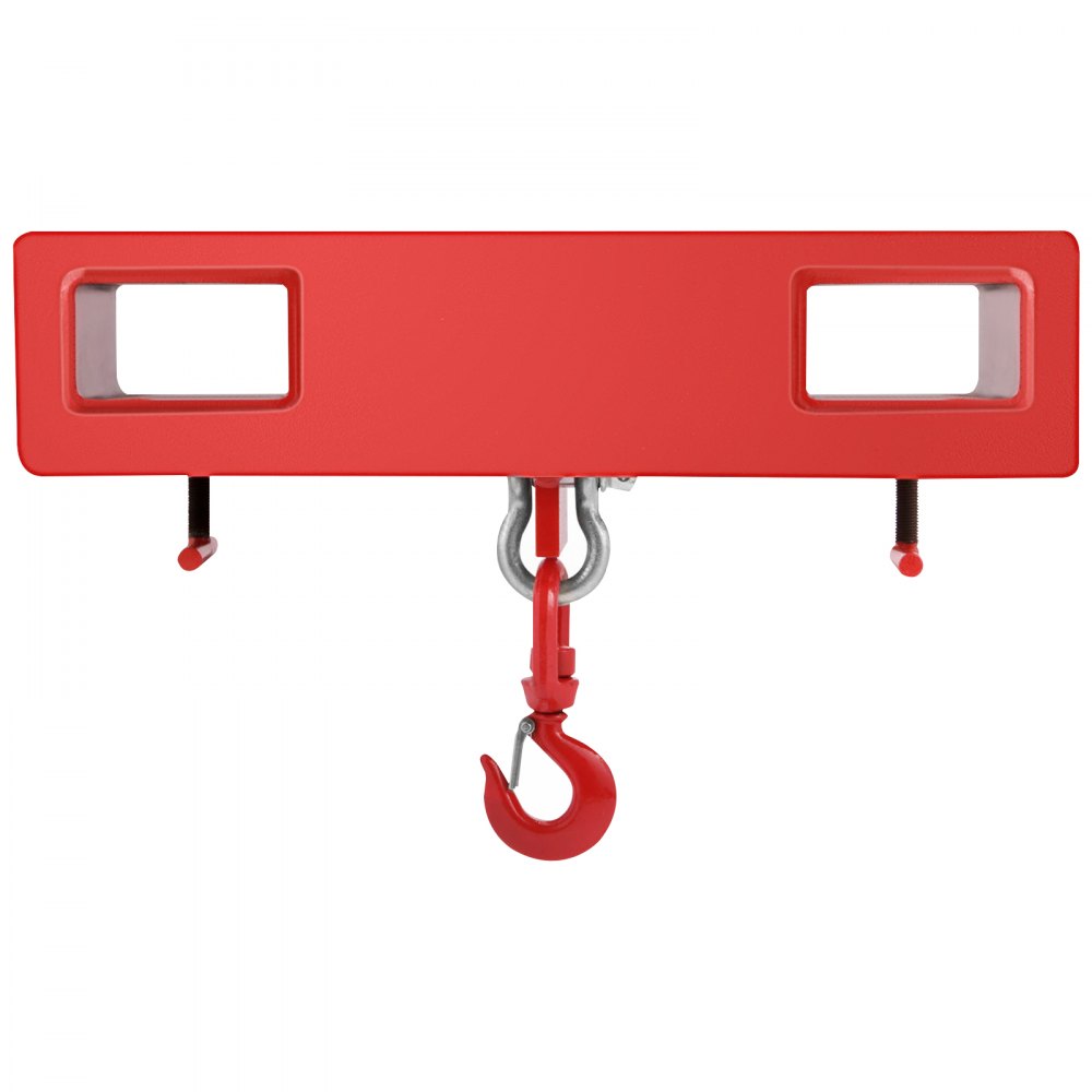Gancho de elevación para carretilla elevadora VEVOR rojo con abrazaderas ajustables y gancho de metal robusto.