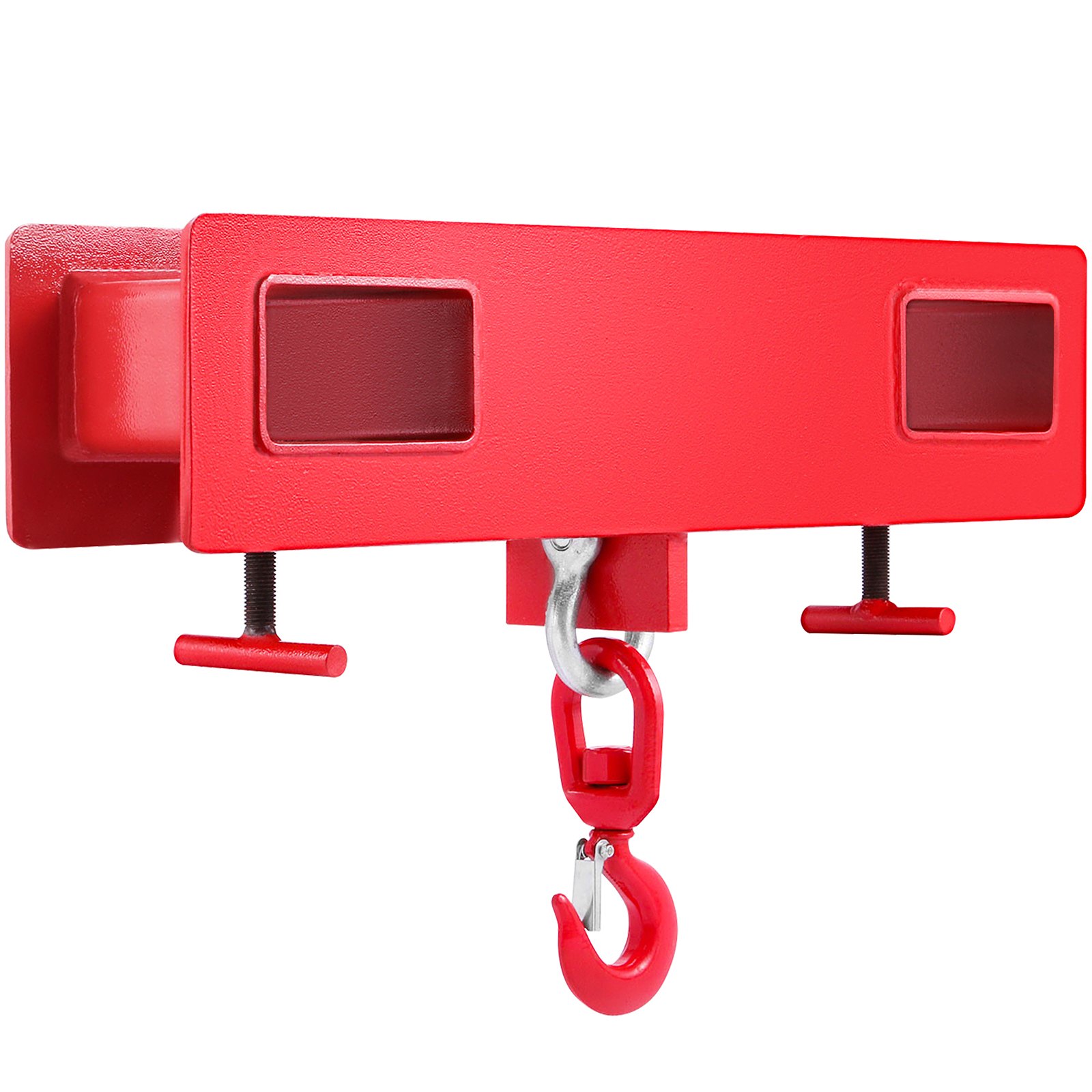 Gancho de elevación para carretilla elevadora VEVOR rojo con tornillos ajustables y construcción resistente.