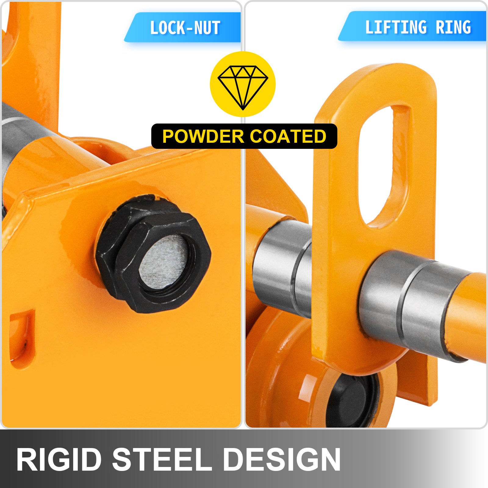VEVOR 2 Ton Heavy Duty Manual Capacity Plain 4000LBS Push Track Roller Trolley Crane Lift Dual Wheels Garage Hoist para Straight Curved I Beam, 2T (Manual Trolley 2 Ton)