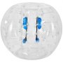 Pelota de parachoques inflable VEVOR transparente con asas azules y correas interiores.