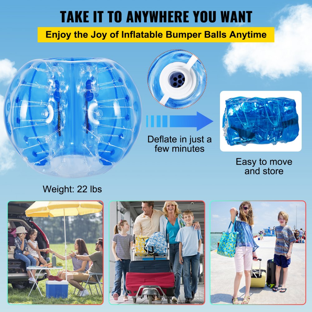Pelota de parachoques inflable VEVOR, liviana, se desinfla para facilitar su transporte, actividades familiares.