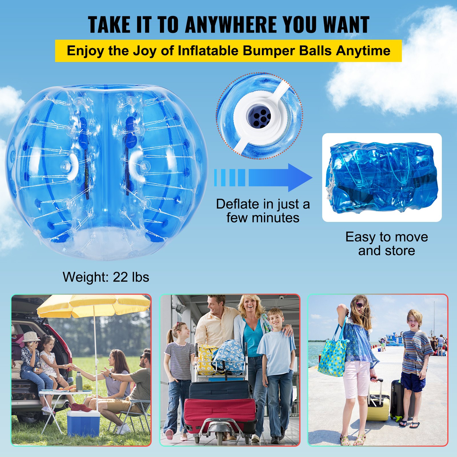 Pelota de parachoques inflable VEVOR, liviana, se desinfla para facilitar su transporte, actividades familiares.