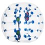 Pelota de parachoques inflable VEVOR transparente con parches azules y rojos.